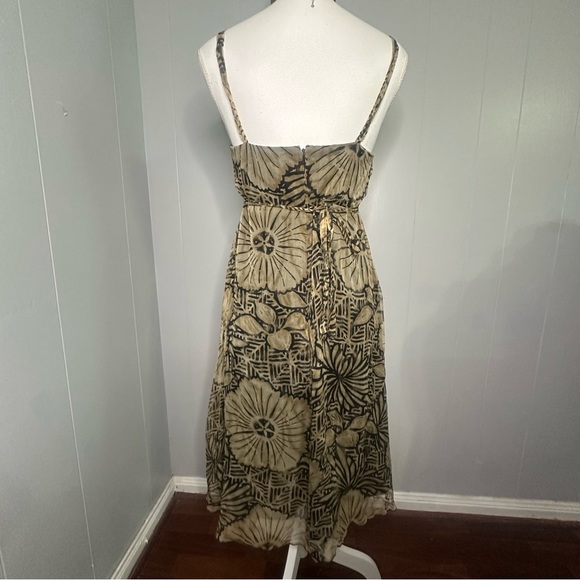 Y2K Silk Boho Midi Dress Brown Leaf Print Robbie Bee Size 6 Vacation Style - Picture 7 of 8